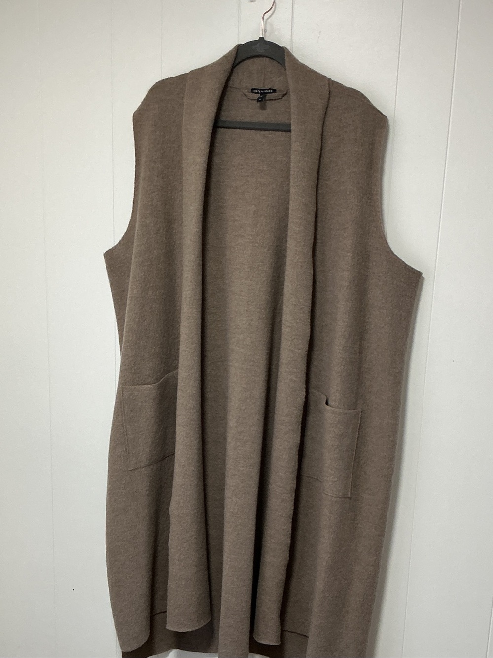 Elieen FISHER Sleeveless Open Front Long Vest Cardigan - Taupe